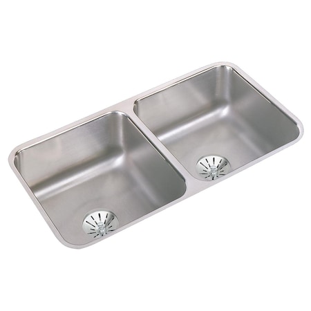 Lustertone Stainless Steel 31-3/4 X 16-1/2 X 7-1/2 Equal Double Bowl Undermount Sink W/Perfect Drain